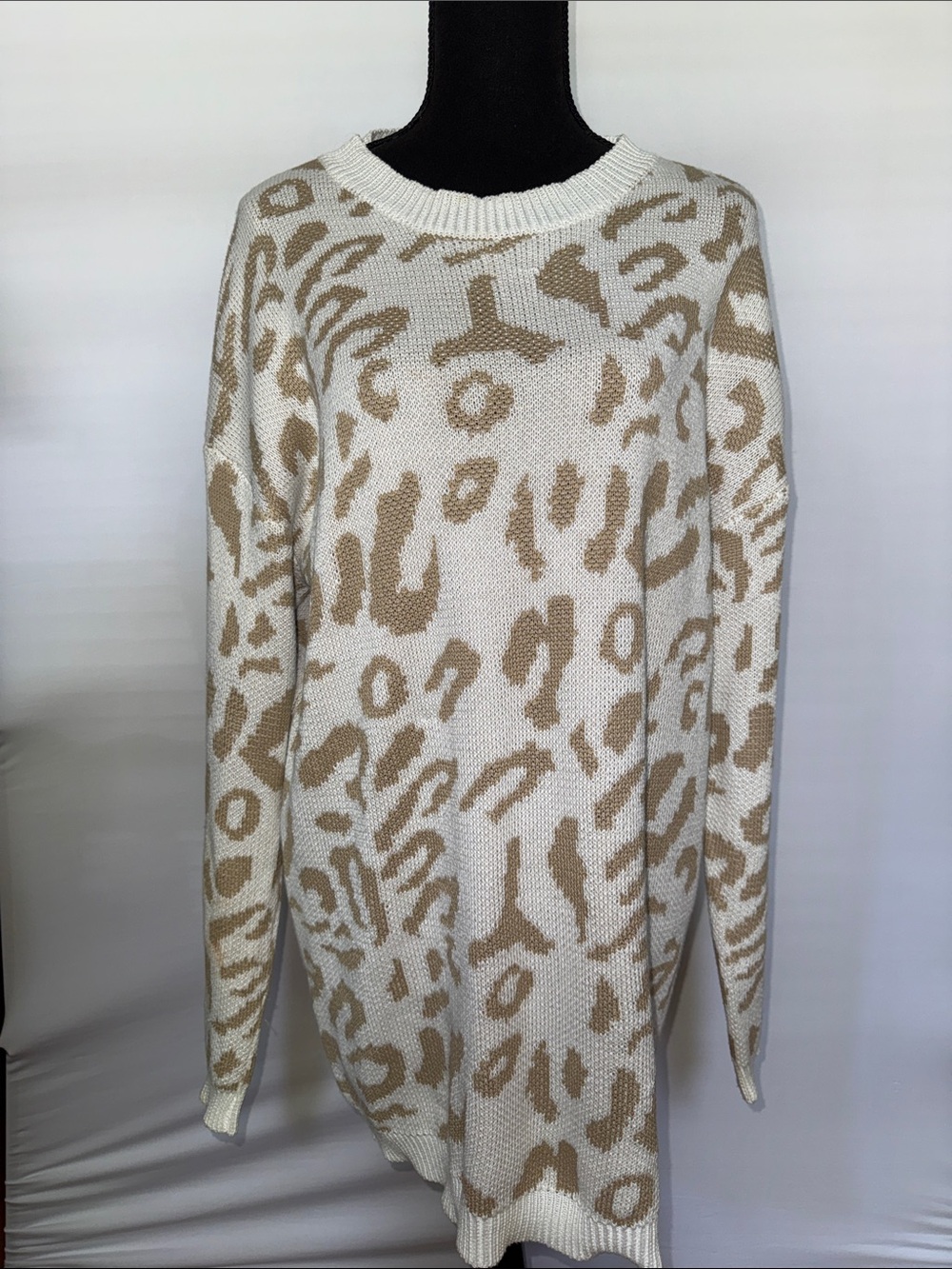 Goodnight Macaroon Cream & Beige Leopard Crewneck Sweater Dress